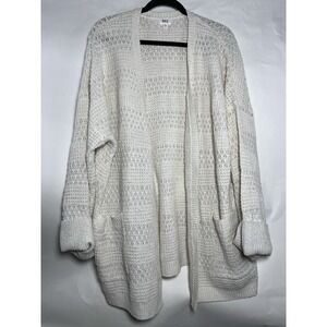 BKE Buckle Womens Large Cream Open Knit Cardigan Sweater XL Cozy Neutral Duster